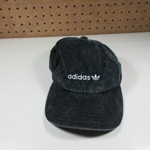 adidas Originals womens solid charcoal trefoil corduroy strapback hat OS EUC